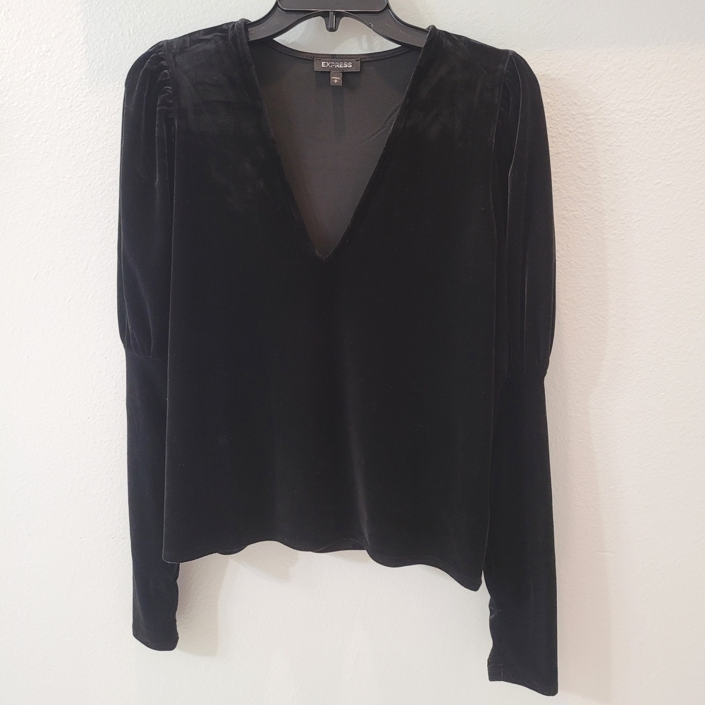 Express Black Velvet V-Neck Top long sleeves   Size S